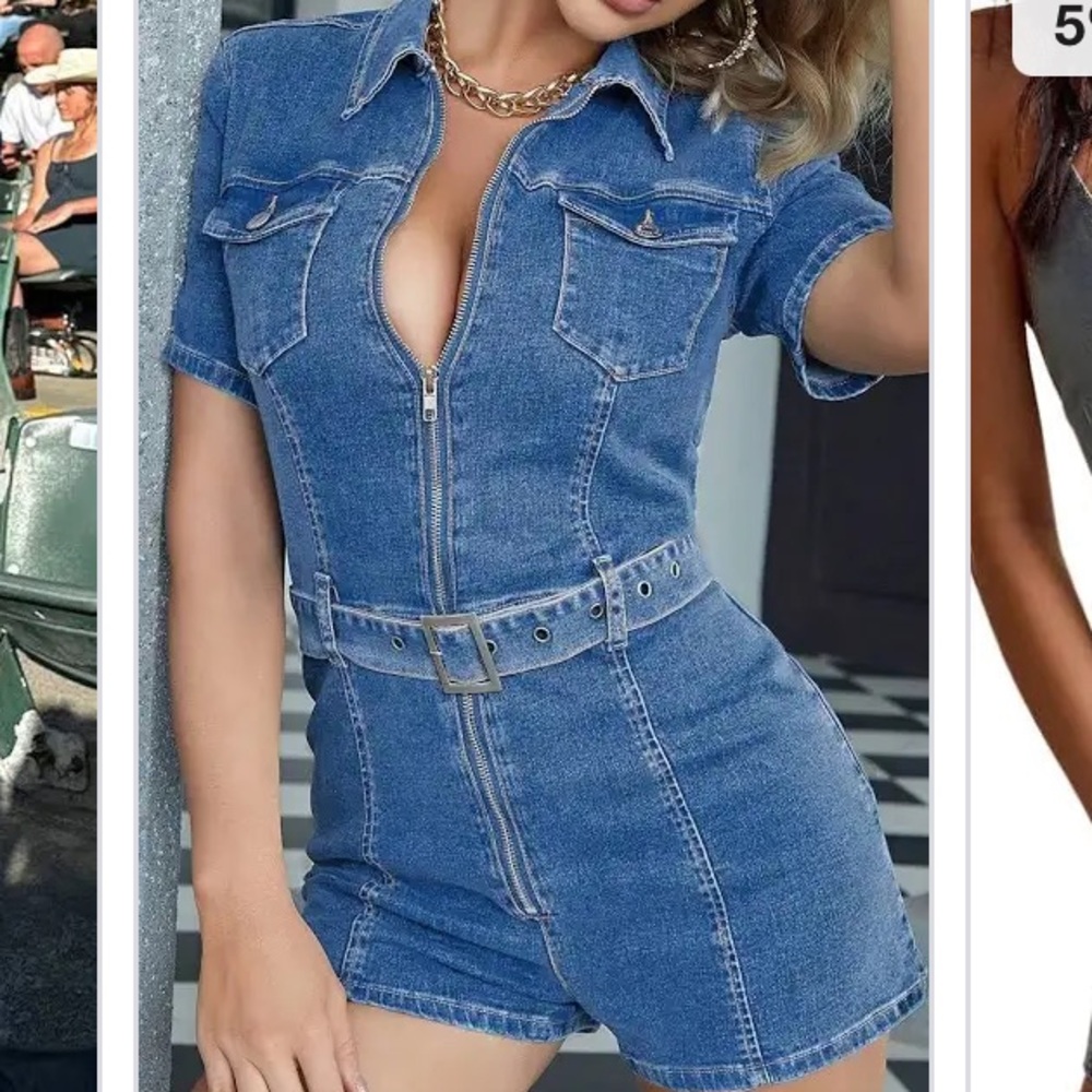 Denim Jumpsuit with Belt